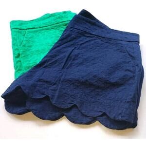 Lot of 2 Crown & Ivy Shorts Womens 14 Shelby Scalloped Hem Chino Green Blue